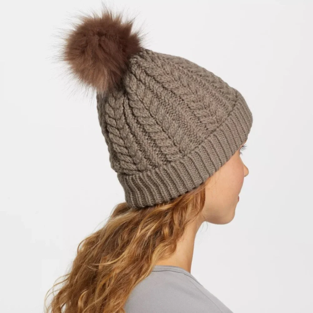 NWT Northeast Outfitters Women's Cozy Cabin Cable Knit Fur Pom Hat Beanie - Picture 2 of 5